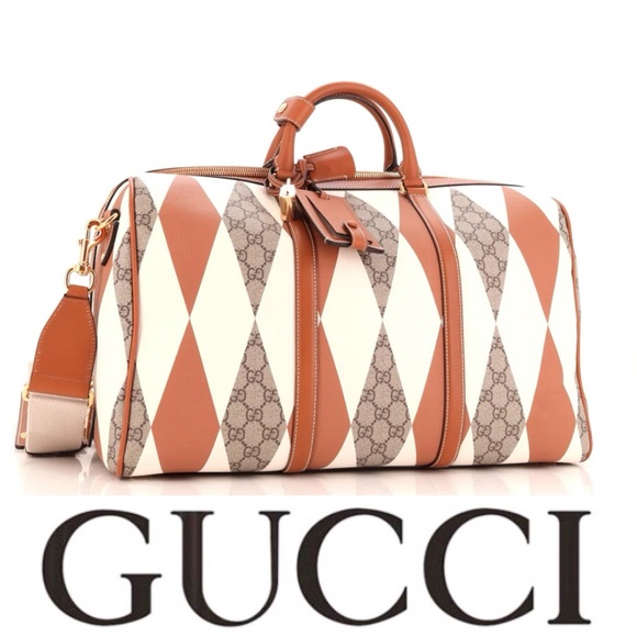 Gucci Convertible Large Duffle Bag Rhombus GG Coated Canvas w/Leather Trim*NEW - Picture 1 of 16